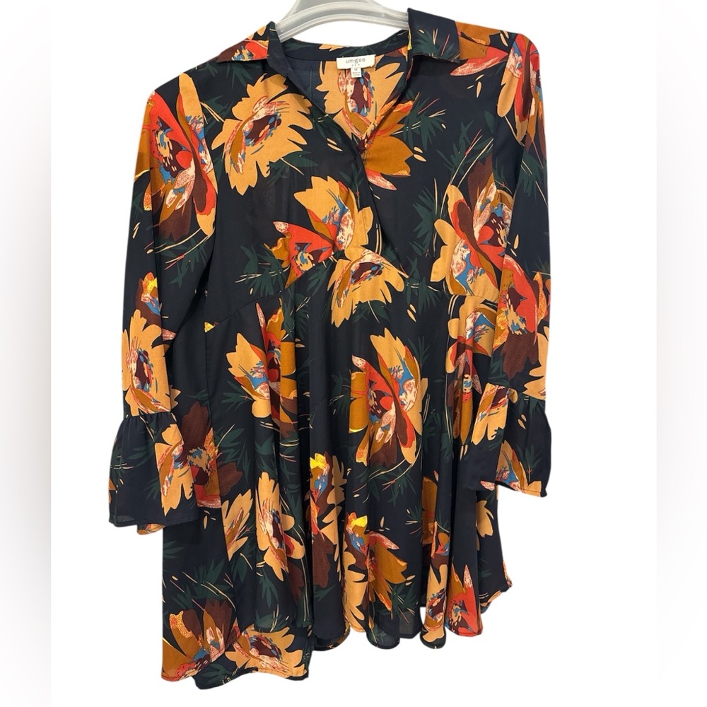 Umgee Black and Orange Asymmetrical Blouse